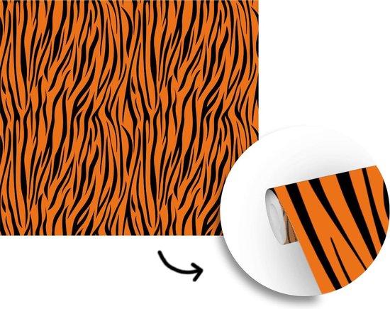 Papier peint - Papier peint photo murale Impression de tigre - Marron - Zwart - Largeur 220 cm x hauteur 220 cm