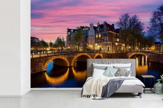 Papier peint - Papier peint photo Amsterdam - Nuit - Canal - Largeur 360 cm x hauteur 240 cm