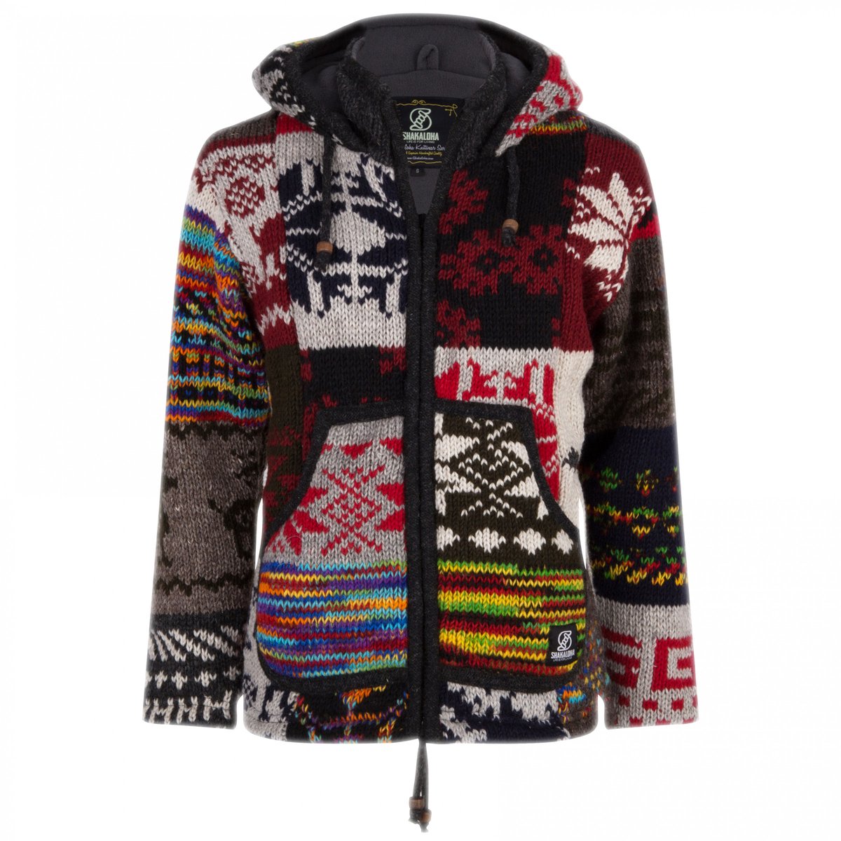 Gebreid Wollen Dames Vest van Schapenwol met Polyester Fleece voering en vaste capuchon met binnenkraag - SHAKALOHA - W Patch NH M
