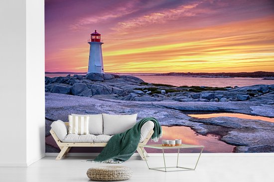Papier peint Papier peint photo en vinyle - Phare au coucher du soleil en Nova Écosse largeur 390 cm x hauteur 260 cm - Tirage photo sur papier peint (disponible en 7 tailles)