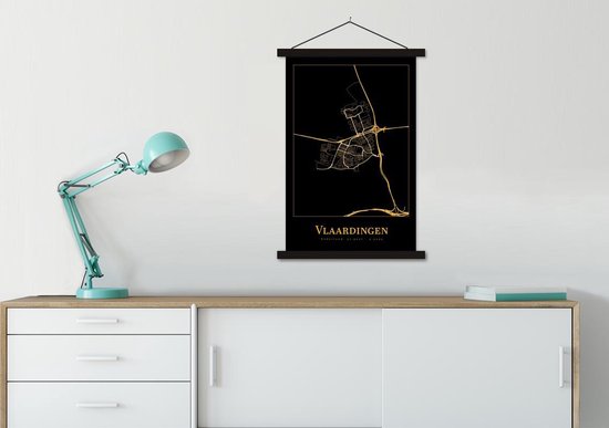 Porte-affiche avec affiche - Affiche scolaire - Carte - Vlaardingen - Or - Zwart - 60x90 cm - Lattes noires