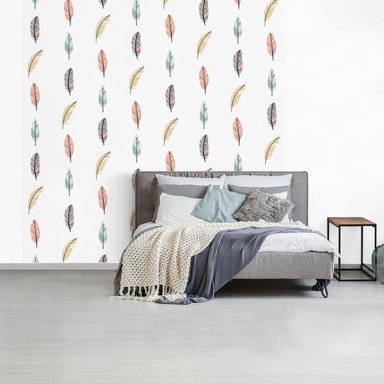 Behang - Fotobehang Veren - Patronen - Pastel - Breedte 260 cm x hoogte 260 cm