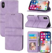 Reliëf gestreepte magnetische gesp PU + TPU horizontale flip lederen hoes met houder & kaartsleuf & portemonnee & fotolijst & sling voor iPhone XS Max (paars)