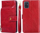 Voor Samsung Galaxy A51 5G Rits Tas PU + TPU Horizontale Flip Lederen Case met Houder & Kaartsleuf & Portemonnee & Lanyard (Rood)
