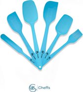 Cheffs® spatel - inclusief pannenlikker - 6 delige set - Vaatwasserbestendig - Hittebestendig - Blauw