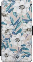 Samsung S21 bookcase leer hoesje - Bloemen / Floral blauw