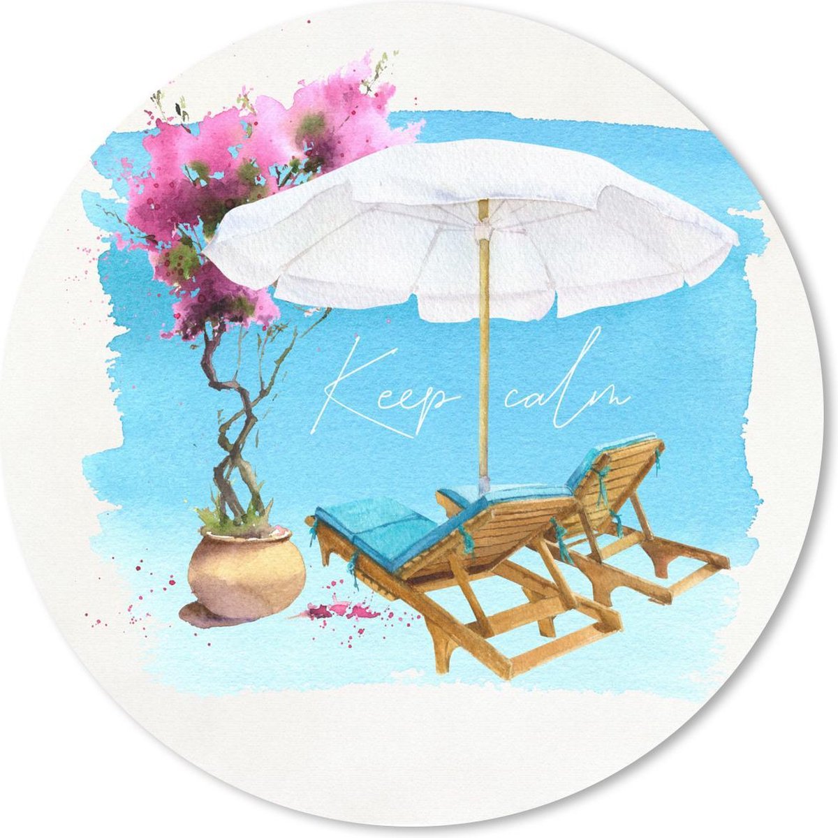Muismat rond 30x30 cm - Mousepad Strandstoel - Parasol - Bloemen - Tekening - Ronde muismatten