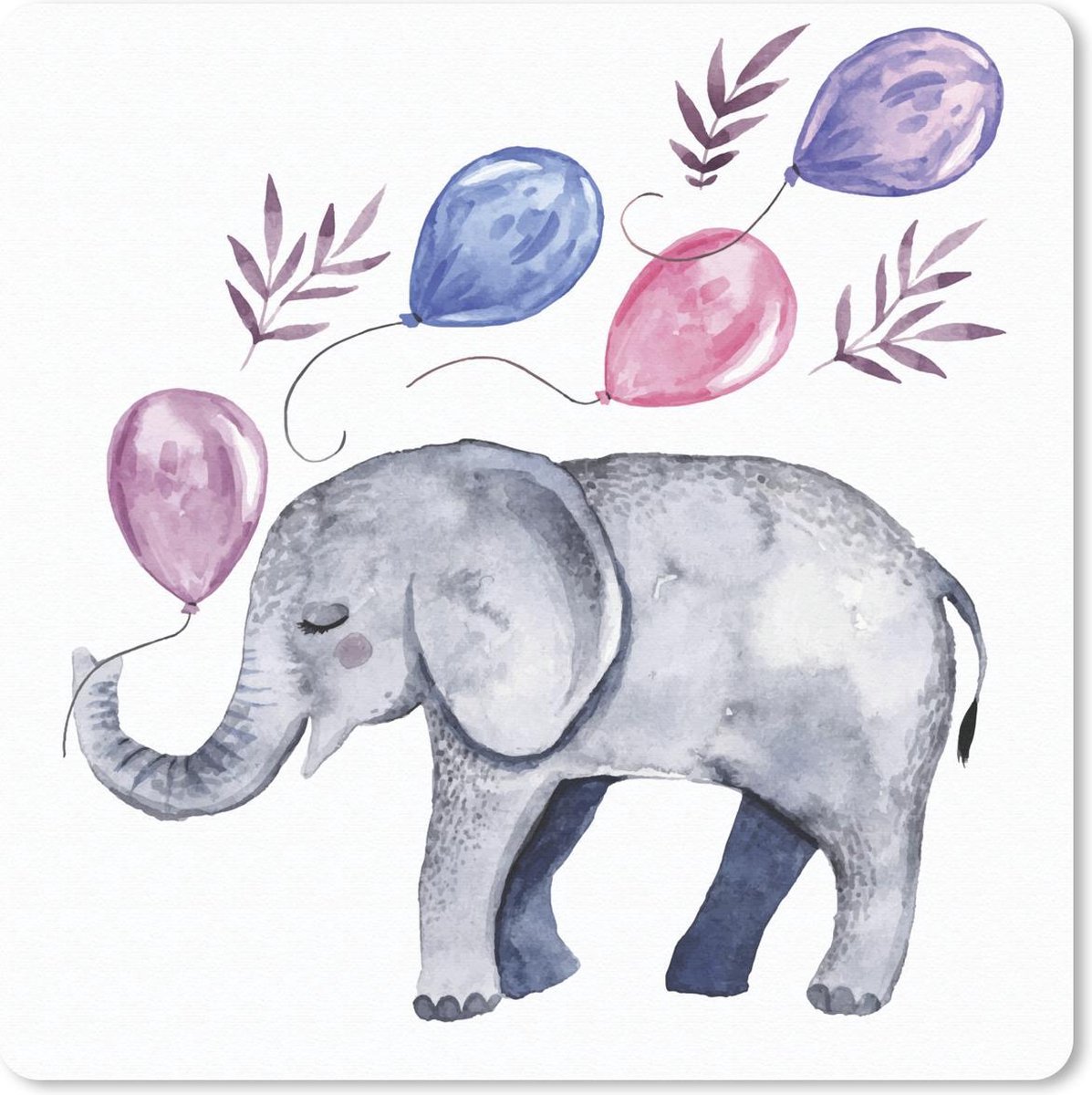 Muismat 20x20 cm - Mousepad Olifant - Waterverf - Ballonnen - Muismatten