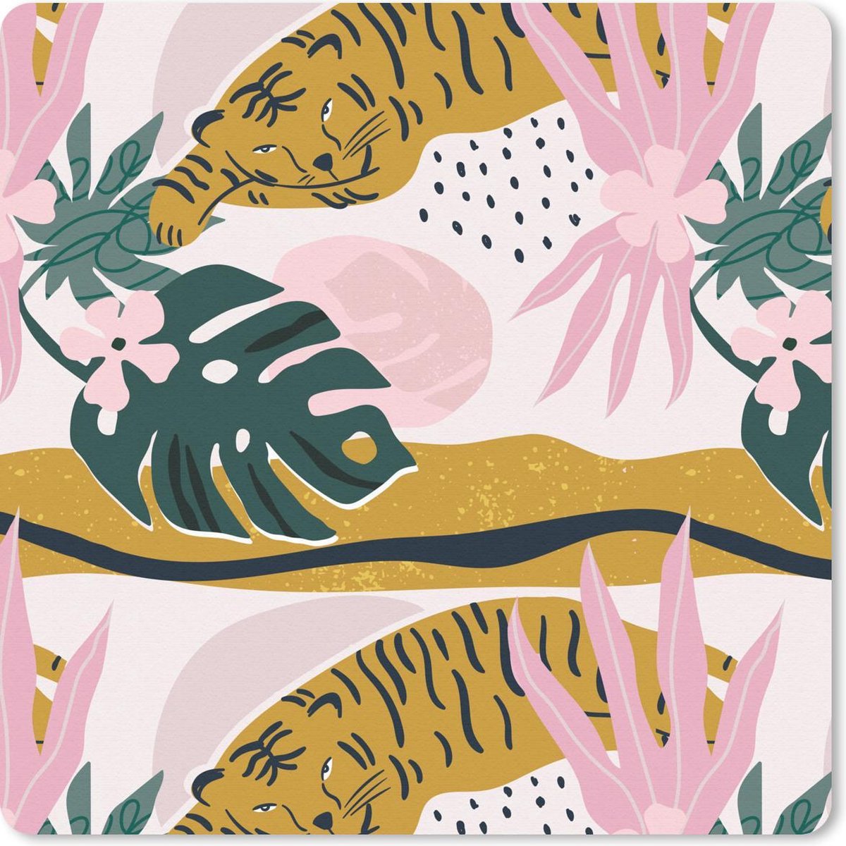 Muismat 30x30 cm - Mousepad Patroon - Tijger - Roze - Muismatten