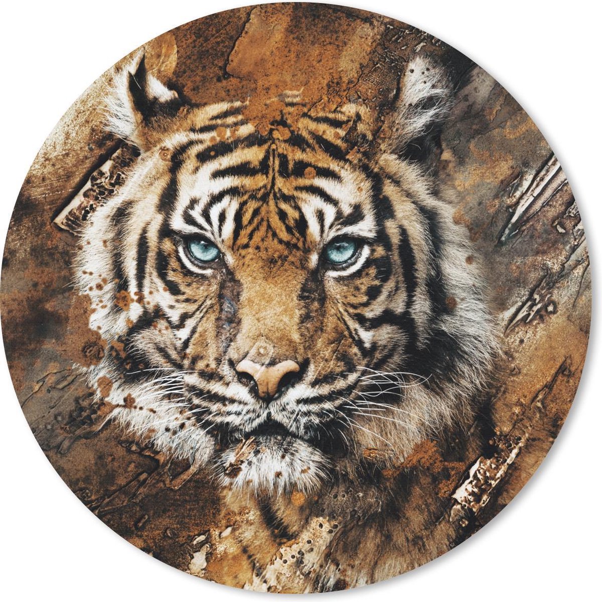 Muismat rond 30x30 cm - Mousepad Tijger - Schilderij - Bruin - Ronde muismatten