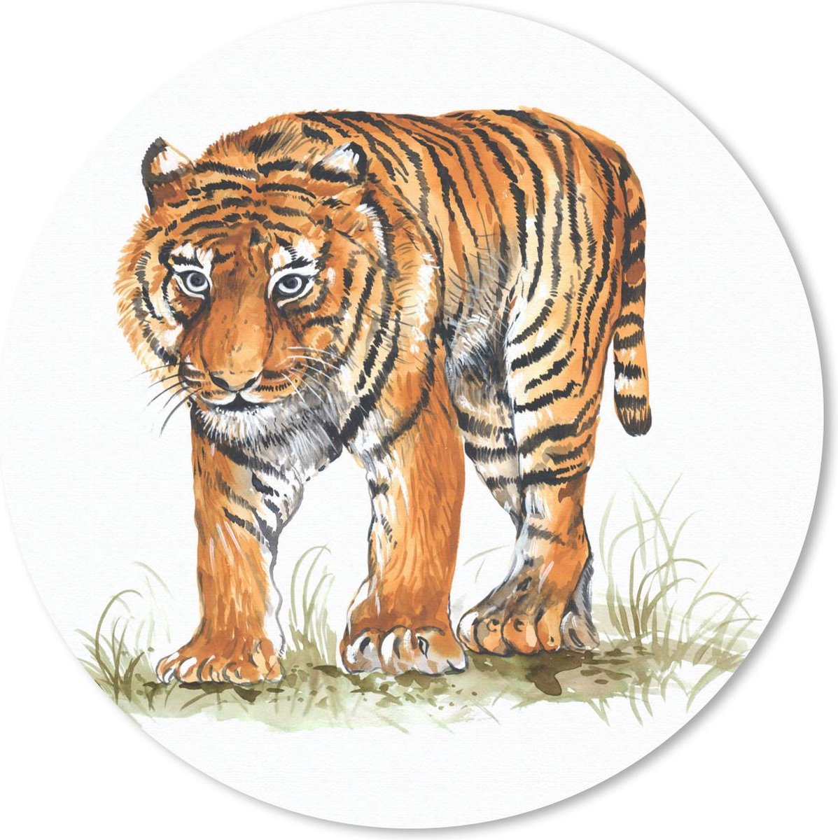 Muismat rond 30x30 cm - Mousepad Tijger - Ogen - Gras - Ronde muismatten