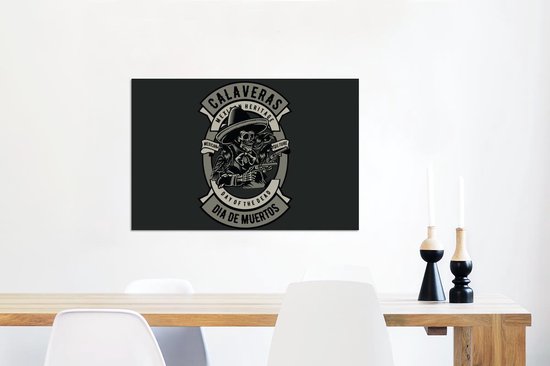 Wanddecoratie Metaal - Aluminium Schilderij Industrieel - Skelet - Pistool - Retro - 60x40 cm - Dibond - Foto op aluminium - Industriële muurdecoratie - Voor de woonkamer/slaapkamer