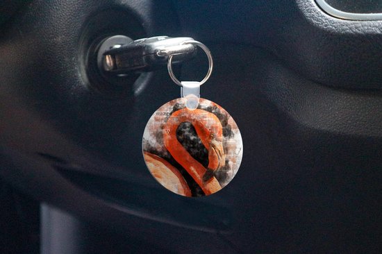 Porte-clés - Flamingo - Peinture - Journal - Plastique - Rond - Cadeaux à distribuer