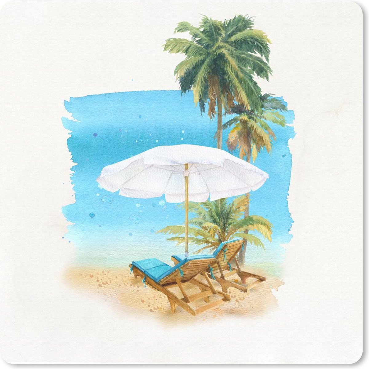 Muismat 30x30 cm - Mousepad Strandstoel - Parasol - Palmboom - Muismatten