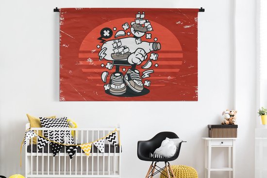 Tenture murale - Tissu mural - Vintage - Bateau - Bouteille - 180x120 cm - Tapisserie