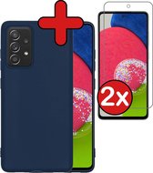 Hoesje Geschikt voor Samsung A52s Hoesje Siliconen Case Hoes Met 2x Screenprotector - Hoes Geschikt voor Samsung Galaxy A52s 5G Hoes Cover Case - Donkerblauw
