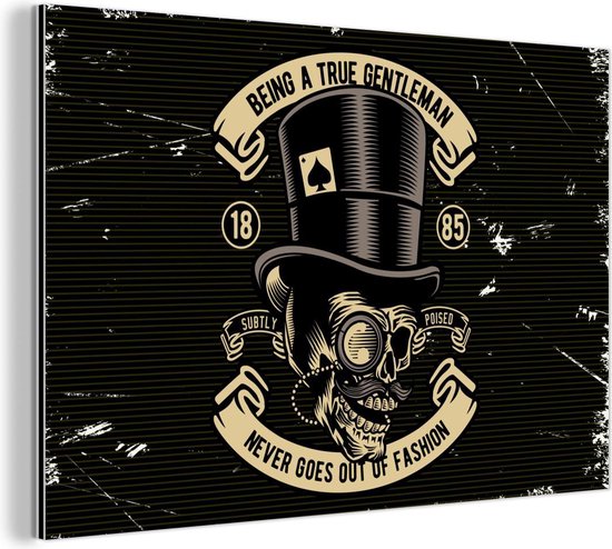 Décoration murale Métal - Peinture Aluminium - Tête de Mort - Chapeau - Vintage - 60x40 cm