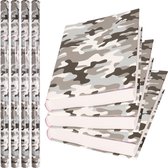 4x Rollen kadopapier / kaftpapier 200 x 70 cm - camouflage grijs - kaftpapier voor schoolboeken / boekenkaften
