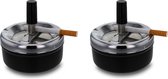 2x stuks ronde draaiasbak/drukasbak zwart/chroom 9,5 cm - Terrasasbak - Stormasbak