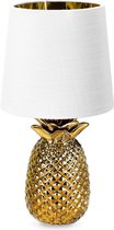 Navaris tafellamp in ananas design - Ananaslamp - 35 cm hoog - Decoratieve lamp van keramiek - Pineapple lamp - E14 fitting - Goud/Wit