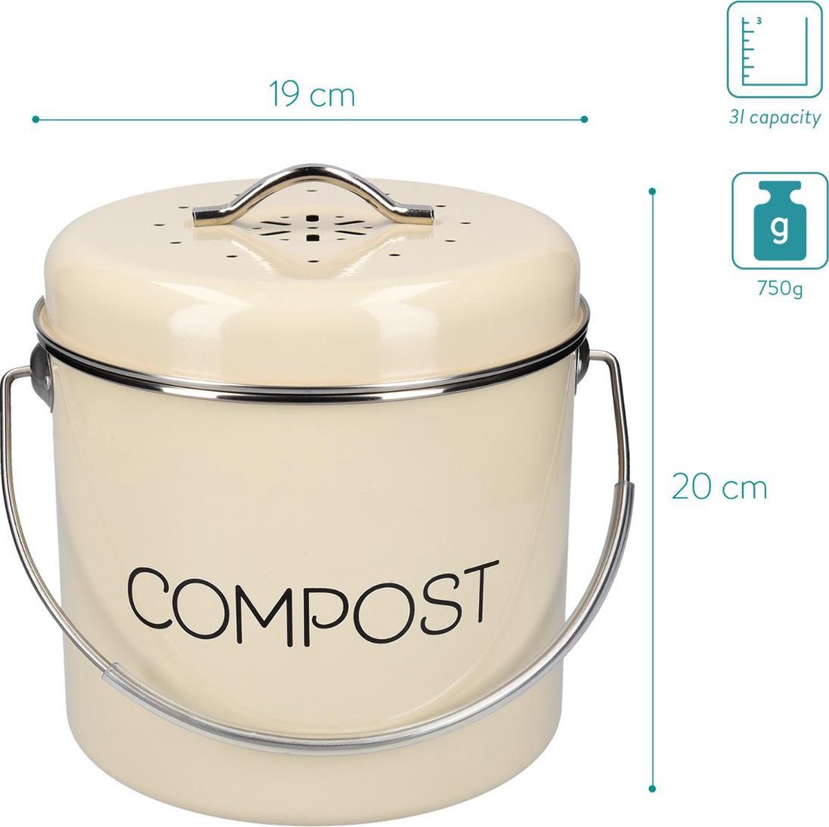 Navaris Poubelle à Compost 3L - Bac à Compost de Cuisine en Acier  Inoxydable - Composteur de Cuisine pour Déchets Alimentaires - 3x Filtre  Charbon : : Cuisine et Maison