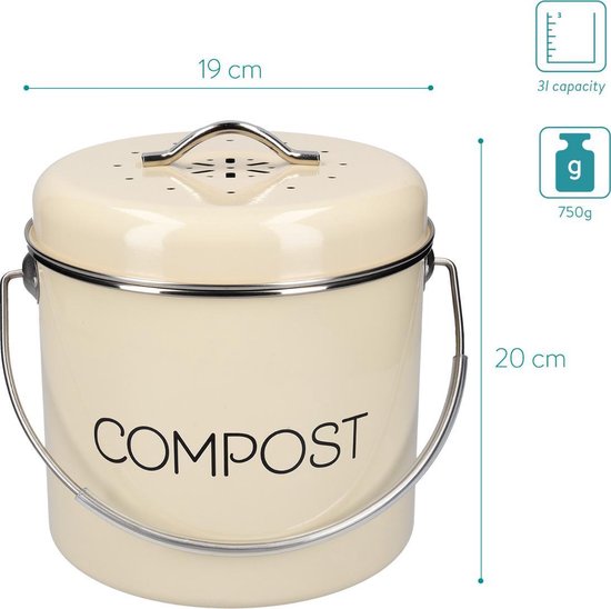 Navaris Poubelle à Compost 5L - Bac à Compost de Cuisine en Acier