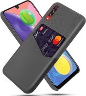 Voor Samsung Galaxy A70s Doek Textuur PC + PU lederen achterkant Schokbestendig hoesje met kaartsleuf (grijs)