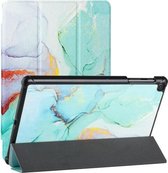 Voor Samsung Galaxy Tab A 10.1 (2019)/T510 Zijdetextuur Gekleurd Tekenpatroon Horizontale Flip Magnetische PU-lederen hoes met drievoudige houder (groen marmer)
