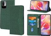 Voor Geschikt voor Xiaomi Redmi Note 10 5G Geweven Textuur Stiksels Magnetische Horizontale Flip PU Lederen Case met Houder & Kaartsleuven & Portemonnee & Lanyard (Groen)