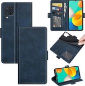 Voor Samsung Galaxy M32 Dual-side Magnetische Gesp Horizontale Flip Lederen Case met Houder & Kaartsleuven & Portemonnee (Donkerblauw)