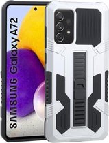Voor Samsung Galaxy A72 5G / 4G Vanguard Warrior All Inclusive dubbele kleur schokbestendig TPU + pc-beschermhoes met houder (zilverwit)