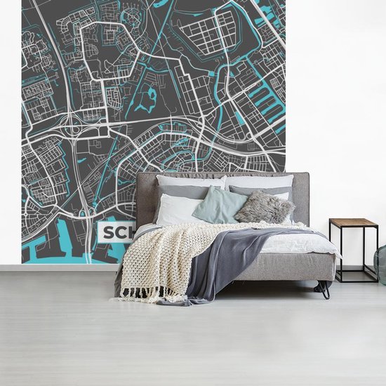 Papier peint - Papier peint photo Plan d'étage - Schiedam - Grijs - Blauw - Largeur 350 cm x Hauteur 350 cm