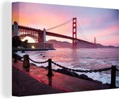 Canvas - Canvasdoek - San Francisco - Zee - Brug - Gebergte - Amerika - Wanddecoratie - 180x120 cm - Kamer decoratie