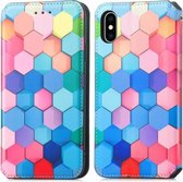 Kleurrijke magnetische horizontale flip PU lederen tas met houder en kaartsleuf en portemonnee voor iPhone XS Max (kleurrijke kubus)