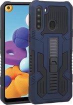 Voor Samsung Galaxy A21 Vanguard Warrior All Inclusive dubbele kleur schokbestendig TPU + pc-beschermhoes met houder (kobaltblauw)