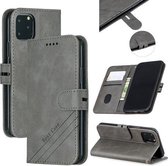 Stikstijl 2-kleuren koetextuur Horizontale flip PU-lederen hoes met houder en kaartsleuf en lanyard voor iPhone 13 Pro Max (grijs)