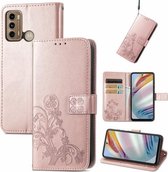 Voor Xiaomi Redmi Note 10 Pro 5G/Poco X3 GT Vierbladige sluiting Reliëfgesp Mobiele telefoonbescherming lederen tas met lanyard & kaartsleuf & portemonnee & beugelfunctie (rosé goud)