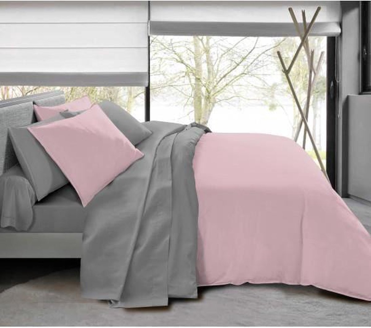 Univers Décor COMPLEET 6-PACK ROZE GRIJS OMKEERBAAR DEKBEDOVERTREK VOOR BED VAN 160 X 200 CM