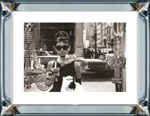 90 x 70 cm - Spiegellijst met prent - Audrey Hepburn - prent achter glas