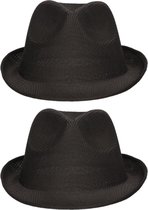 2x stuks zwart trilby hoedje/gleufhoed voor volwassenen - Partyhoeden - Verkleed hoedjes