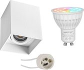 Mi-Light MiBoxer - Opbouwspot Set GU10 - Smart LED - Wifi LED - Slimme LED - 4W - RGB+CCT - Aanpasbare Kleur - Dimbaar - Pragmi Luxina Pro - Opbouw Vierkant - Mat Wit - Verdiept - Kantelbaar 