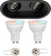 Mi-Light MiBoxer - LED Spot Set GU10 - Smart LED - Wifi LED - Slimme LED - 4W - RGB+CCT - Aanpasbare Kleur - Dimbaar - Pragmi Zano Pro - Inbouw Ovaal Dubbel - Mat Zwart - Kantelbaar - 185x93m