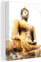 Toile Peinture Bouddha - Statue - Or - 90x120 cm - Décoration murale
