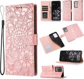 Voor Samsung Galaxy S20 Ultra Skin Voel Reliëf Zonnebloem Horizontale Flip Lederen Case met Houder & Kaartsleuven & Portemonnee & Lanyard (Rose Goud)