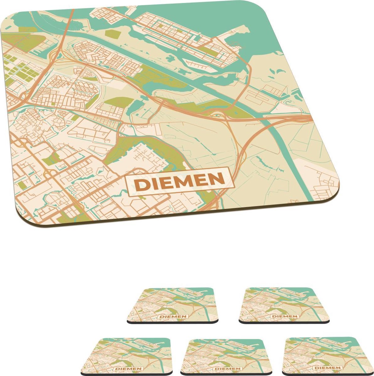 Onderzetters voor glazen Kaart Diemen Vintage 10x10 cm