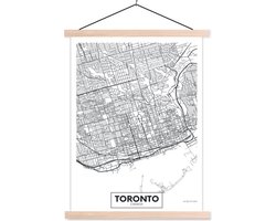 Posterhanger incl. Poster 40x53 cm - Schoolplaat - Kaart - Toronto - Canada - Minimalisme - Textielposter - Blanke latten