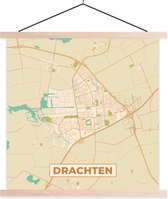 Posterhanger incl. Poster 120x120 cm - Schoolplaat - Kaart - Drachten - Vintage - Textielposter - Blanke latten