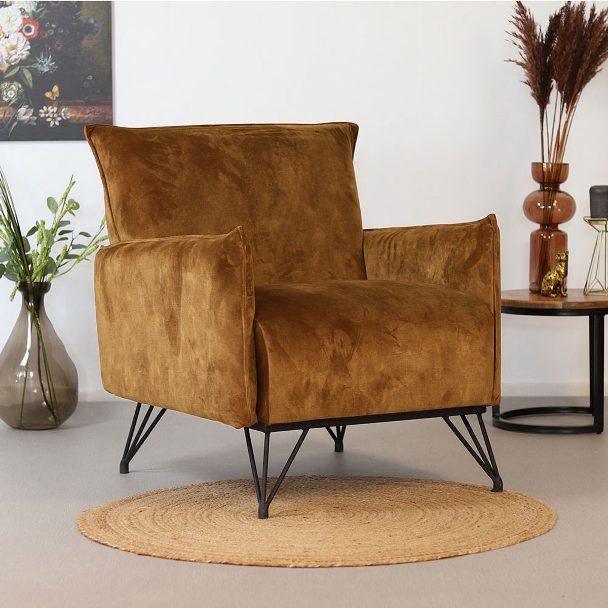 Bronx71® Velvet fauteuil Mika okergeel