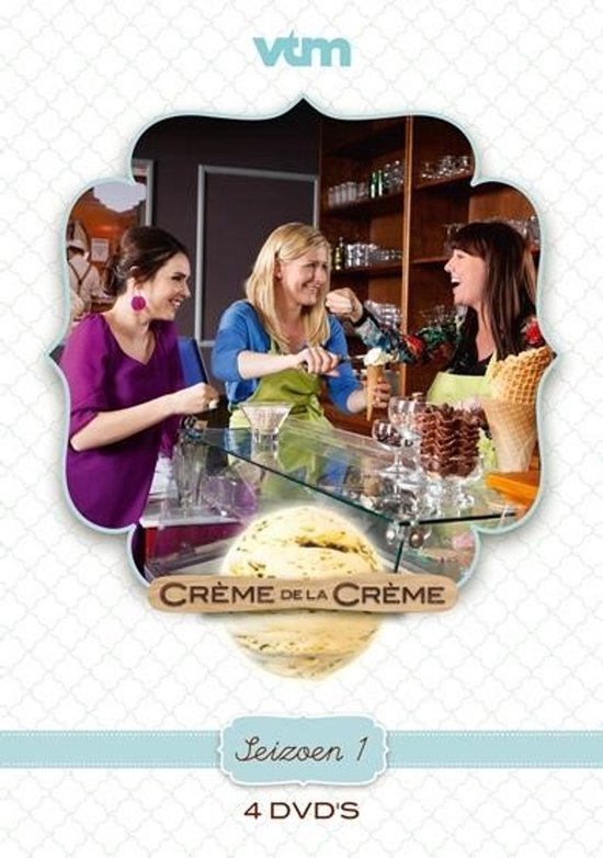 Vier lachende vrouwen achter een toonbank met ijsjes en de tekst "Crème de la Crème - Seizoen 1 - 4 DVD's".