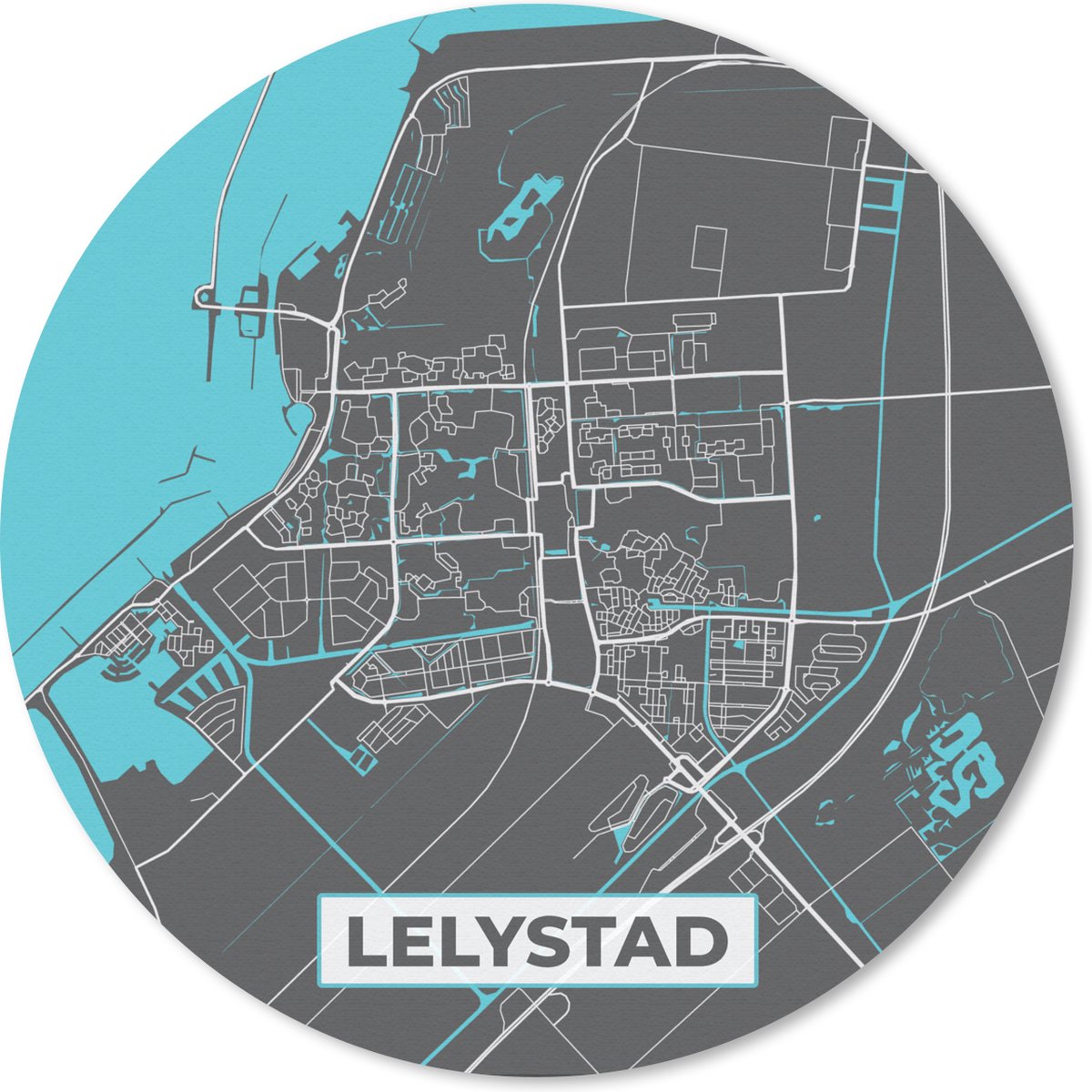 Muismat rond 20x20 cm - Mousepad Stadskaart - Lelystad - Grijs - Blauw - Ronde muismatten